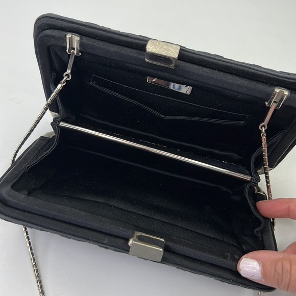 JUDITH LEIBER Vintage Black Silk Woven Clutch Shoulder Bag Evening Handbag - Picture 10 of 12